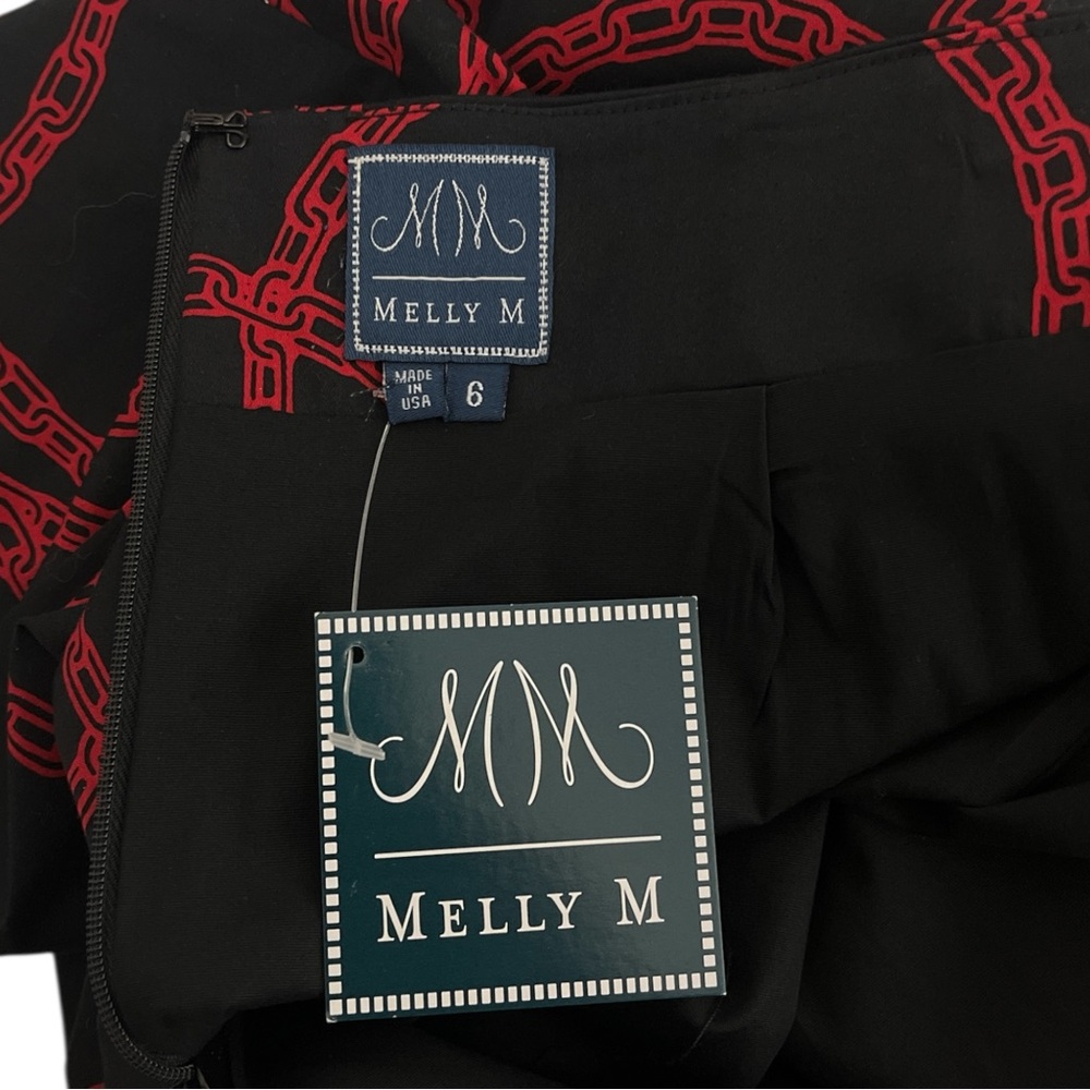 NWT Melly M Black Pencil Mini Skirt with Red Chain Pattern Womens Size 6 - Picture 3 of 7